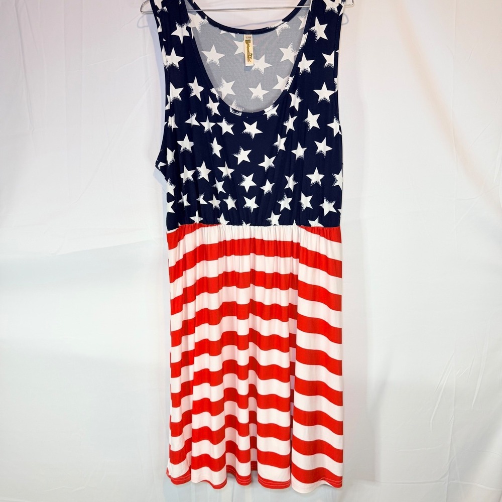 Shoreline Women's Dress Red White Blue‎ XL/XXL 4th July Flag Stars Stripes Midi